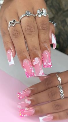 Sweet 16 Nails, 16 Nails, Pink Nail Ideas, Drip Nails, Glamour Nails, Colored Acrylic Nails, Girly Acrylic Nails, Short Square Acrylic Nails, Unique Acrylic Nails