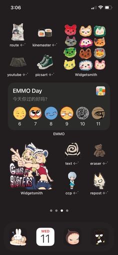 an iphone screen with stickers on it and the text emo day written in japanese