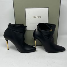 Authentic And New. Original Box And Dust Bag Included Tom Ford Boots, Tom Ford Heels, Tom Ford Leather, Patent Leather Booties, Gold Stilettos, Tom Ford Shoes, Peep Toe Sandals, Leather Booties, Black Booties