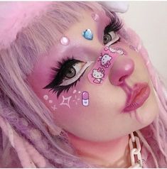 Decora Makeup Look, Kawaii Pink Makeup, Makeup Ideas Kawaii, Alt Pink Makeup, Pink Anime Makeup, Menhera Makeup, Harajuku Makeup Kawaii, Makeup Looks Kawaii, My Melody Makeup Look