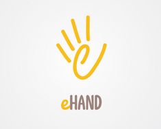 an e - hand logo is shown on a white background with the word e - hand below it