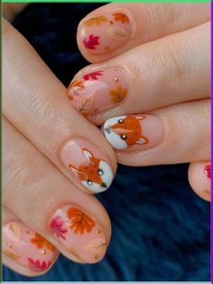 Acorn Nail Art, Kawaii Fall Nails, Scarecrow Nails Designs, Acorn Nails, Turkey Nails Designs, Woodland Nails, Fall Nail Art Autumn, Thanksgiving Manicure, Kratke Frizure