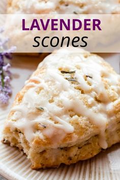 lavender scones with icing on a plate