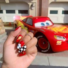 Cars Nails, Simple Disney Nails, A Nail Design, Nails June, Disney Themed Nails, Disneyland Nails, Pineapple Nails, Disney Nail Designs