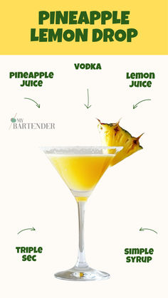 Pineapple Lemon Drop Martini Variations, Tart Flavors, Simple Syrup Cocktails, Alcholic Drinks, Pineapple Cocktail, Lemon Drop Martini