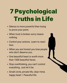 a man standing in front of a poster with the words 7 psychological truths in life