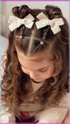 The classic French braid is a timeless and elegant hairstyle that works perfectly for picture day. This hairstyle keeps the hair neatly in place while adding a sophisticated touch to your child’s look. Start by gathering a small section of hair at the top of the head and divide it into three parts. Begin braiding the hair, incorporating sections from the sides as you move downwards. The result is a sleek braid that frames the face beautifully and keeps the hair out of the way. Add a colorful rib Hair Made Into Bow, Picture Day Kids Hairstyles, Easy Hairstyles For Picture Day For Kids, Cute School Hairstyles For Kids, Long Toddler Hairstyles Girl, Hairstyles For Picture Day Kids, Pumpkin Patch Hairstyles Kids, Cute Hairstyles For Kindergarten, Toddler Hair Ideas Girl