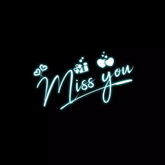 i miss you neon sign in the dark with an apple on it's side