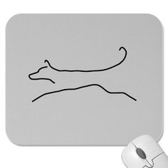 a mouse pad with a drawing of a running dog on the front and side of it