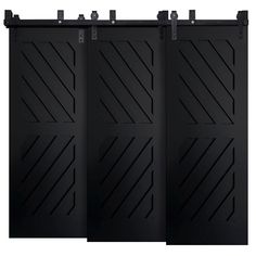 three black doors with metal handles on each side