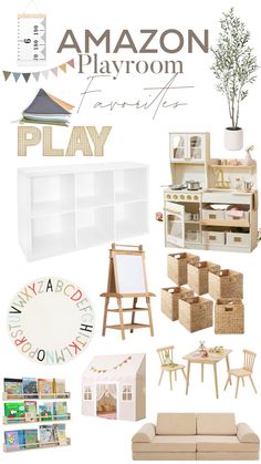 an assortment of furniture and accessories for playrooms