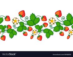 strawberries with leaves and flowers on a white background