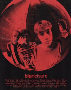 the poster for burlesisure shows three young men in front of a red background