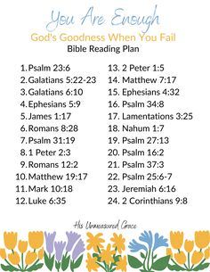 an image of the bible's daily plan for you are enough, god's goodness when you fail