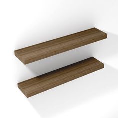 two wooden shelves are shown against a white background