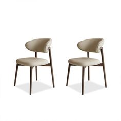 two chairs with wooden legs and beige upholstered backrests, side by side