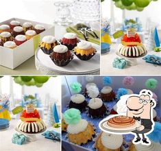 various pictures of cupcakes and cakes on display