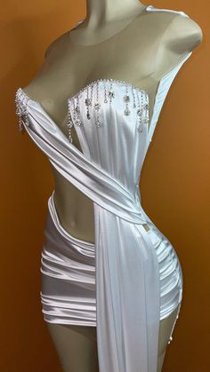 CANCER ♋️ – Steph's Designs Extra Dresses, Striper Outfits, Award Show Dresses, White Gothic, White Satin Dress, Look Grunge, Long Drapes, Satin Dress Long, Illusion Dress