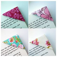 four different types of origami flowers on top of an open book with text