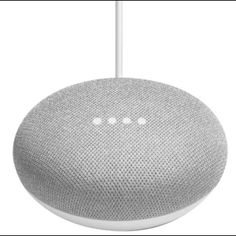 the google home mini smart speaker is shown in front of a white background with an antenna