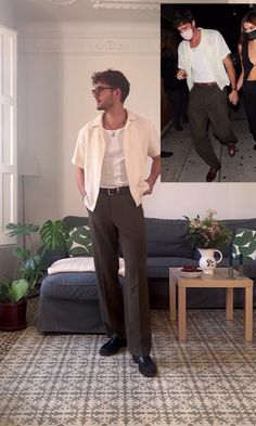 Semi Elegant Outfits Men, Men’s Brown Suit Outfit, Mens Shorts Outfits Formal, Class Outfit College Men, Mens Outfit Semi Formal, Mens Trousers Casual Outfit, Men’s Gen Z Fashion, Relaxed Wedding Suit Groom Outfit, Long Torso Men Fashion