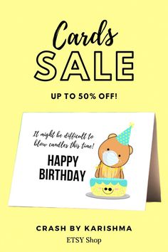 a birthday card with a teddy bear on it and the words cards sale up to 50 % off