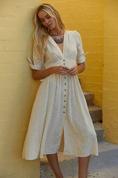 Boho Summer Outfits, Defined Waist, White Midi Dress, Free People Dress, Boho Outfits, Boho Dress, Cotton Dresses, Love Of My Life, Of My Life