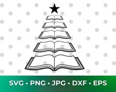 a christmas tree made out of books with the words svg png jp dxf