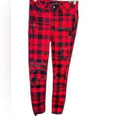 Hot Topic Black Heart Red Plaid Super Skinny Pants Size 1 New With Tags Measurements; Rise 9” Waistline 27” Inseam 28.5” Shipped Within 24hrs Monday Through Friday Thank You High Rise Punk Pants For Fall, Trendy High Waist Red Leggings, Trendy Red High-waisted Leggings, Red Trendy Leggings, Edgy Fitted Red Bottoms, Edgy Red Fitted Bottoms, Red Fitted Edgy Pants, Edgy Red Fitted Pants, Red Fitted High-waisted Jeans