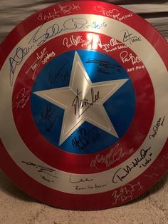 the captain's shield has been signed by all of the stars and their names