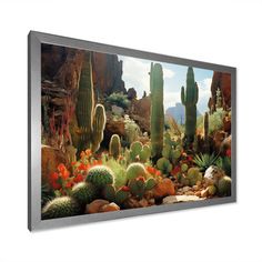 an image of a desert scene with cacti and cactuses in the foreground