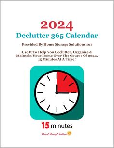 a white and red clock with the words declutter 365 calendar