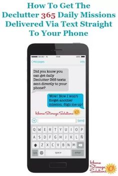 a cell phone with the text how to get the deluterr 365 daily mission delivered via text straight to your phone
