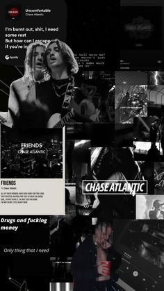 a collage of black and white images with text that reads chase atlantic, friends