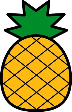 a yellow and green pineapple sitting on top of a white surface with black lines