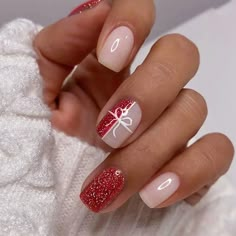 47339180818757 Short Square Nails Design Ideas Christmas, Gel Nail Design For Christmas, Christmas Nails Gift Design, Nude Color Christmas Nails, Christmas Nails Toenails, Short Xmas Nails Red, Simple Gel Nail Designs Short Christmas, Nude And Red Christmas Nails, Simple Nude Christmas Nails