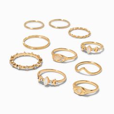 Claire's Gold-tone Celestial Mixed Rings - 10 Pack Mixed Rings, Eagle Ring, Jewelry Hair, Fashionable Jewelry, Cute Rings, New Line, Jewelry And Accessories, Metal Style, Wren