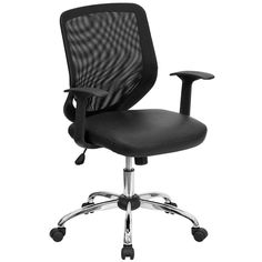 an office chair with black leather upholstered seat