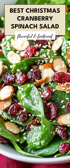 Image for Best Christmas Cranberry Spinach Salad Spinach Salad Thanksgiving, Cranberry Sides Thanksgiving, Winter Christmas Salad Recipes, Spinach And Cranberry Salad, Pear And Spinach Salad, Christmas Salad With Cranberries, Winter Cranberry Salad, Easy Spinach Salad Recipes, Green Salad For Christmas Dinner