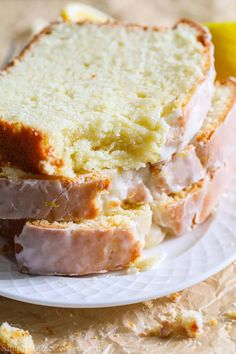 two slices of lemon pound cake on a plate