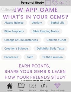 an iphone screen with the text, what's in your gems? and other words