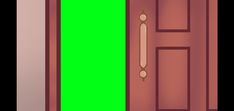 a green screen door is open to the room