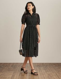 Anne Klein Anne Black Lace Midi Dress With Puff Sleeves Lace Shirt Dress, Dress With Puff Sleeves, Anne Klein Shoes, 2024 Christmas, Stitch Fix Stylist, Christmas Outfits, Lace Midi, Lace Midi Dress, Lace Shirt