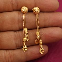 Buy Stunning 22k Gold Dangle Chain Earrings Handmade Jewelry, Perfect Gift for Lover PO-1401 Online in India - Etsy Long Chain Earrings Gold, Black Gold Necklace, 22k Gold Earrings, Gold Earrings Indian, Simple Gold Earrings, Gold Jewels Design, Gold Chain Earrings, Gold Earrings Models, Long Chain Earrings