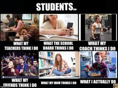 a collage of pictures with students and texting on them that says, what do they think i do?