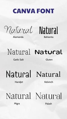 some type of font that is in different colors and sizes, with the words natural on them