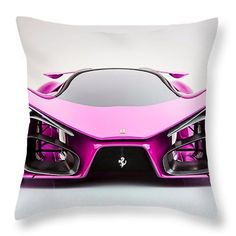 a pink sports car throw pillow featuring the front end of it's body and hood