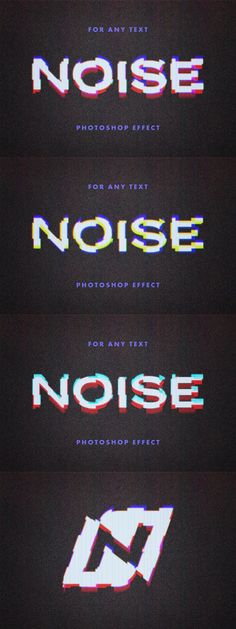 the words noise, noise and noise are displayed on a black background with white letters