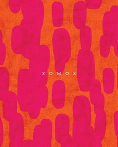 an orange and pink wallpaper with some small shapes in the background that says, somos