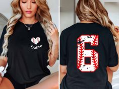 Custom Baseball Name T-Shirt,Customized Baseball Number T-shirt, Baseball Player T-shirt,Baseball Lover Gift,Softball Heart T-shirt,Game Day ❀DETAIL❀ For printing, we use Bella Canvas and Gildan SoftStyle brand shirts, which are the best in the industry. *Bella Canvas -unisex size -4.2 oz. -Solid colors are 100% Combed Cotton and Ring-Spun Cotton. -Athletic Heather 90% Combed and Ring-Spun Cotton, 10% Polyester -All Heather CVC Colors 52% Combed and Ring-Spun, 48% Polyester *Gildan SoftStyle -un Casual T-shirt For Baseball Season With Team Name, Relaxed Fit T-shirt With Team Name For Baseball Season, Custom Print T-shirt For Baseball Season, Cotton T-shirt With Name Print For Baseball Season, Sporty Short Sleeve T-shirt With Heart Graphic, Custom Print Cotton T-shirt For Baseball Season, Softball Heart, Baseball Numbers, Gifts For Baseball Lovers